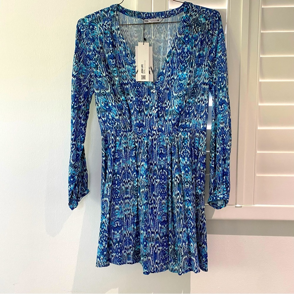 NWT !!! Zara mini V neck long sleeves animal print dress